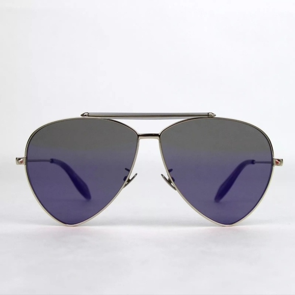 ALEXANDER MCQUEEN Blue Reflective Aviator Sunglasses, NWT - Picture 1 of 7